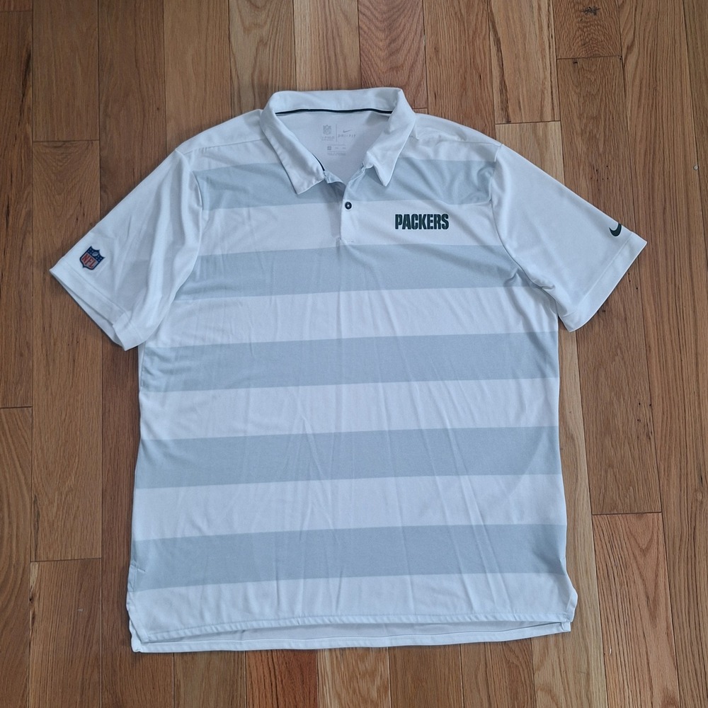 Nike NFL On-Field Green Bay Packers Polo Shirt Dri-FIT Striped White XXL Sporty
